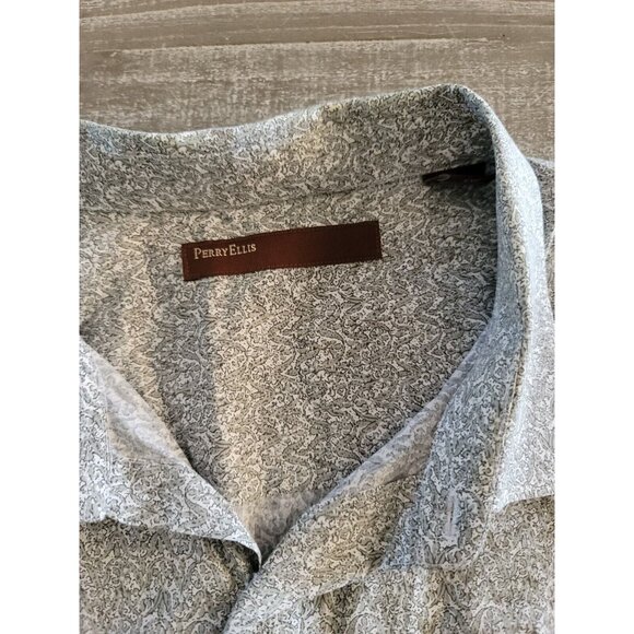 Perry Ellis Men's Long Sleeve Dress Shirt Gray & White Button Up Size XXL - Picture 5 of 8